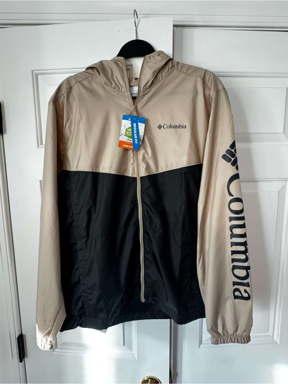 Columbia Two-Tone Beige and Black Windbreaker Jacket